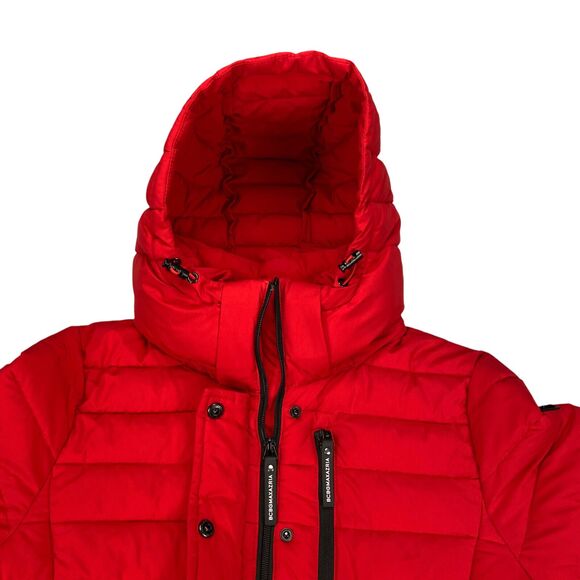Bcbg Maxazria Quilted Puffer Jacket - Detachable Hood- Womens M Red Eco Friendly - Picture 8 of 16